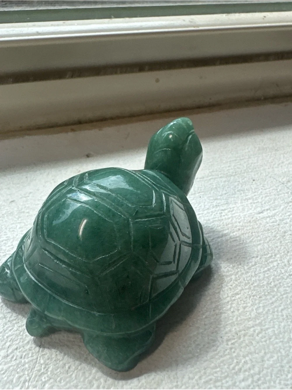 Jade Green Polished Turtle Figurine hand carved all sides good luck